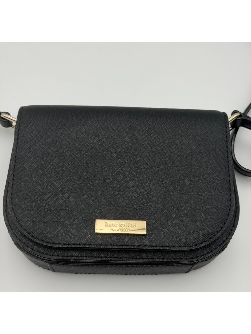 Kate Spade New York Black Crossbody Bag Flap Purse Gold Tone Adjustable Strap